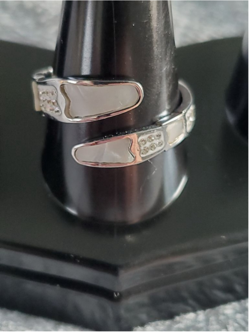 Rhinestone Silver and White Wrap Ring, Size 10